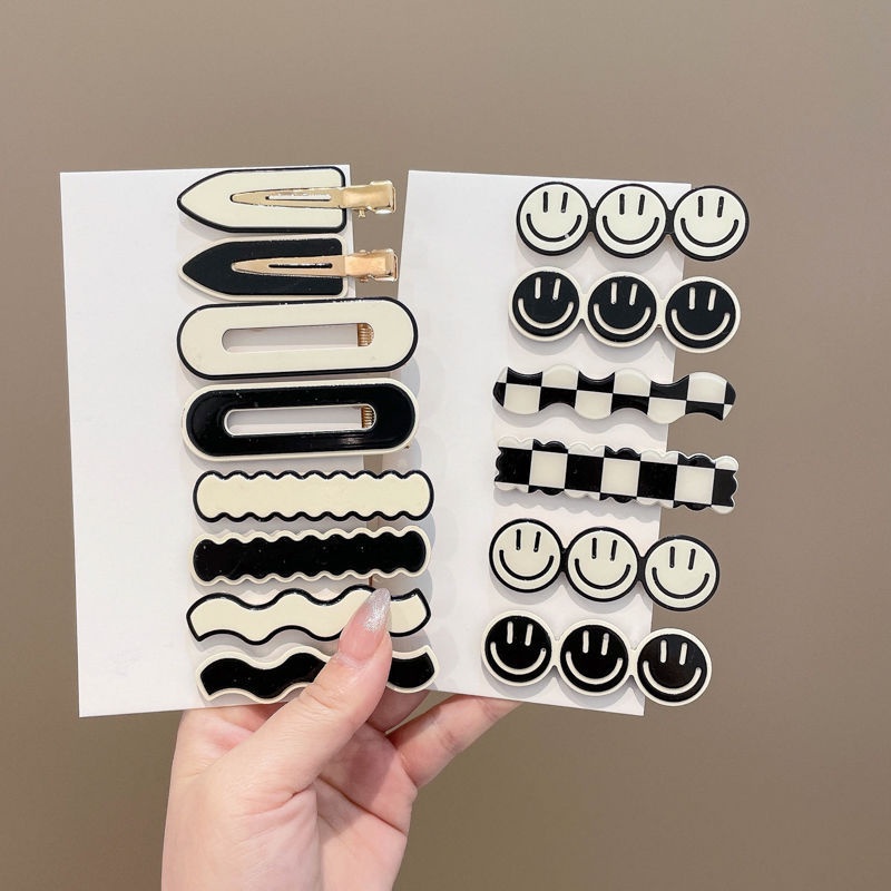 Aksesoris Jepit Rambut Poni Model Papan Catur Warna Hitam Dan Putih Gaya Korea Untuk Anak Perempuan