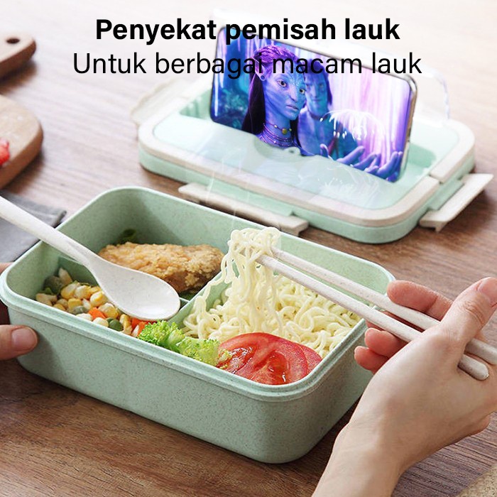 GM Bear Lunch Box Set Free Sendok Garpu 1308 - Kotak Bekal Makan Jerami Gandum