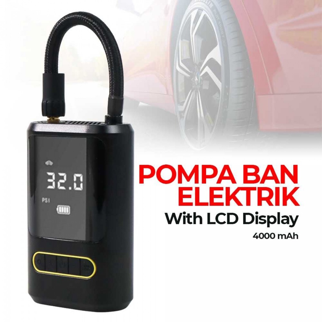 Pompa Ban Wireless Elektrik Mini Tire Inflator LCD Display 4000mAh