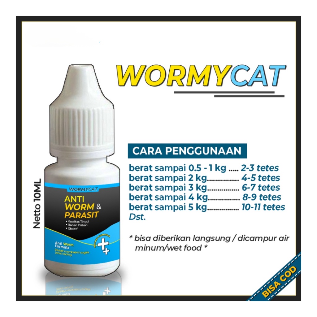 WORMYCAT Obat Cacing Kucing 10mL - Obat Anti Infeksi Cacing Kucing Cat Kitten Ampuh Basmi Dan Mencegah Cacingan [ CS ]