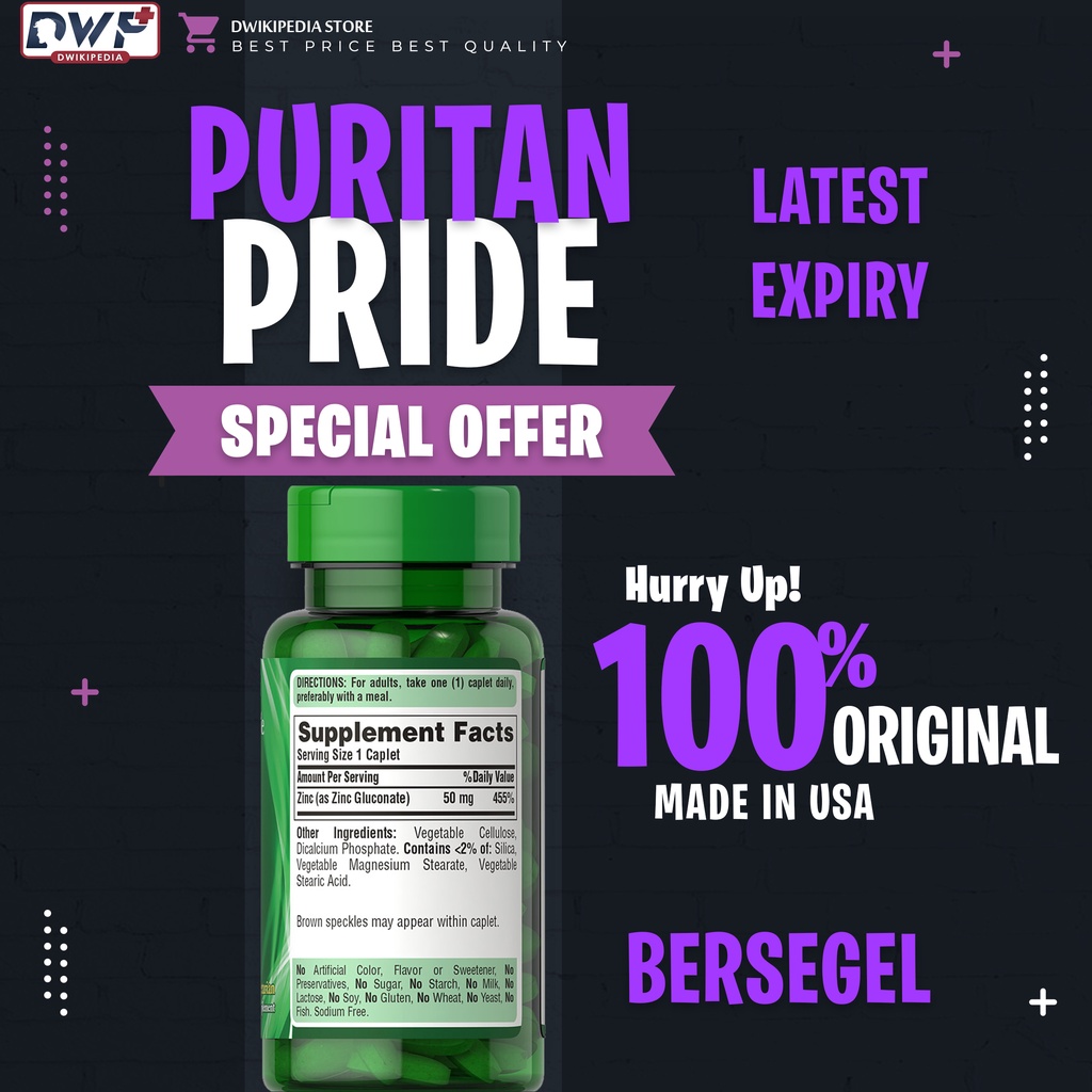 Puritan Zinc Gluconate 50 mg isi 100 Caplets Support Immune Health