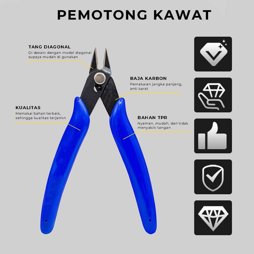 Tang Potong Kabel Multifungsi Plier Coil Wire Cutter Tang Plato Serbaguna Gunting Pencapit Pemotong Kawat Element Elektronik lainnya Kuat mudah di gunakan | GROSIRXPRESS