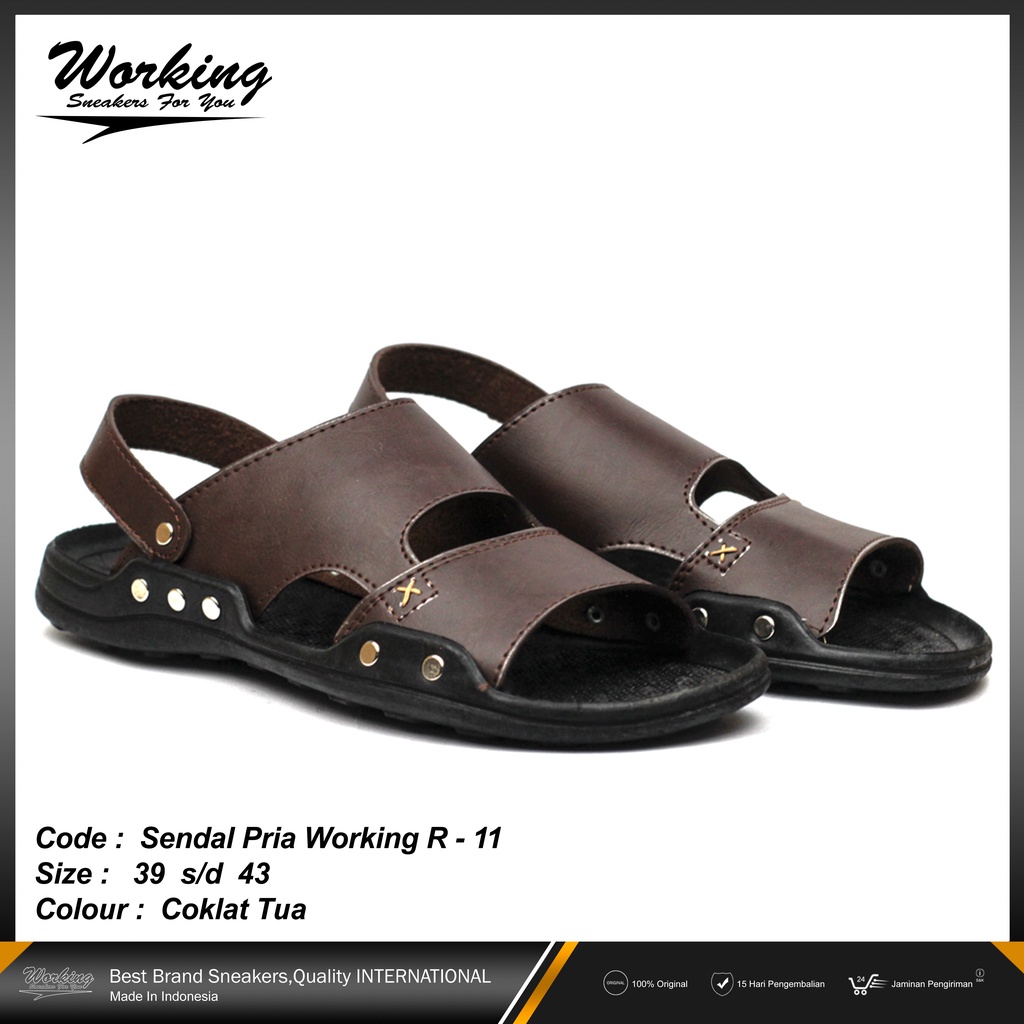 Sandal Kulit Pria Original Working R-11 Terbaru Nyaman Dipakai