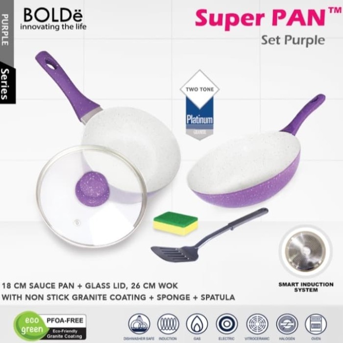 Bolde Super Pan Set Ungu Sauce Pan Fry Wok Pan Granite Kuali Wajan