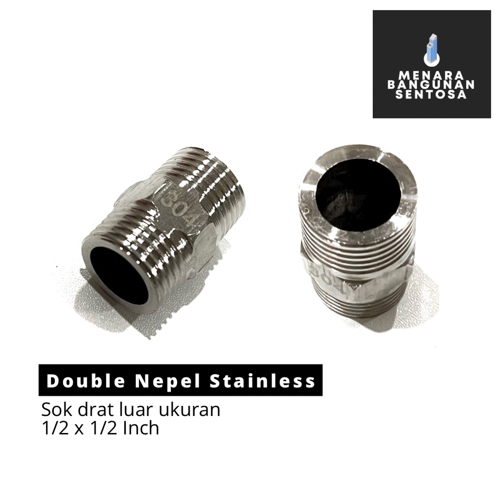 Double Nepel Stainless 1/2&quot; Inch / Sock Neple Sambungan Pipa / Kran