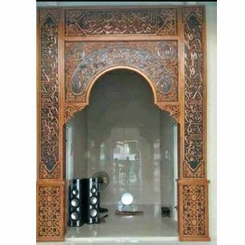 Mihrab Kayu Jati Ukiran Kaligrafi dan Dekorasi Mihrab Masjid Mushola Modern Terbaru