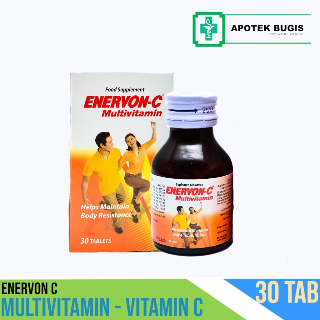 ENERVON C MULTIVITAMIN - Vitamin C, Vitamin B Kompleks &amp; Vitamin D dan  Daya Tahan Tubuh - 30 TABLET