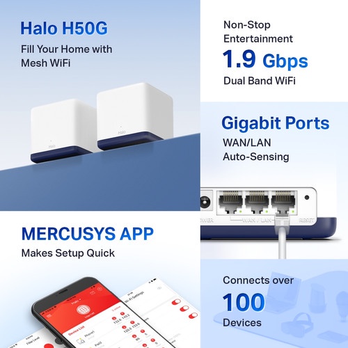 Mercusys HALO-H50G-1 1Pack AC1900 Whole Home Mesh WiFi System Halo H50G M