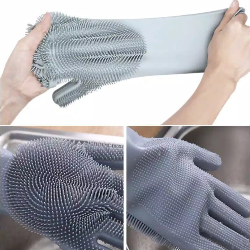 Osakashop - Sarung Tangan Cuci Piring Korea Bulu Magic Karet Silicone