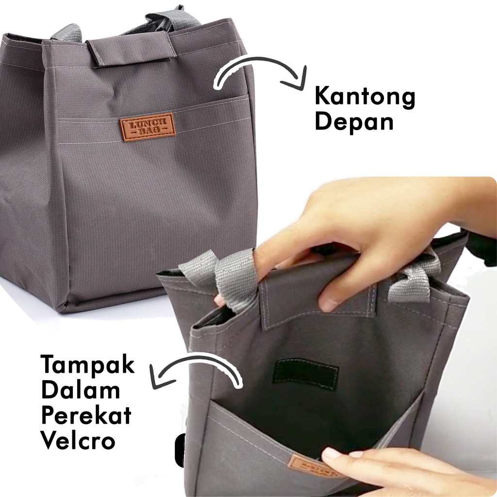 Tas bekal makanan tenteng polos lunch bag waterproof lunchbag aluminium velcro terbaru murah