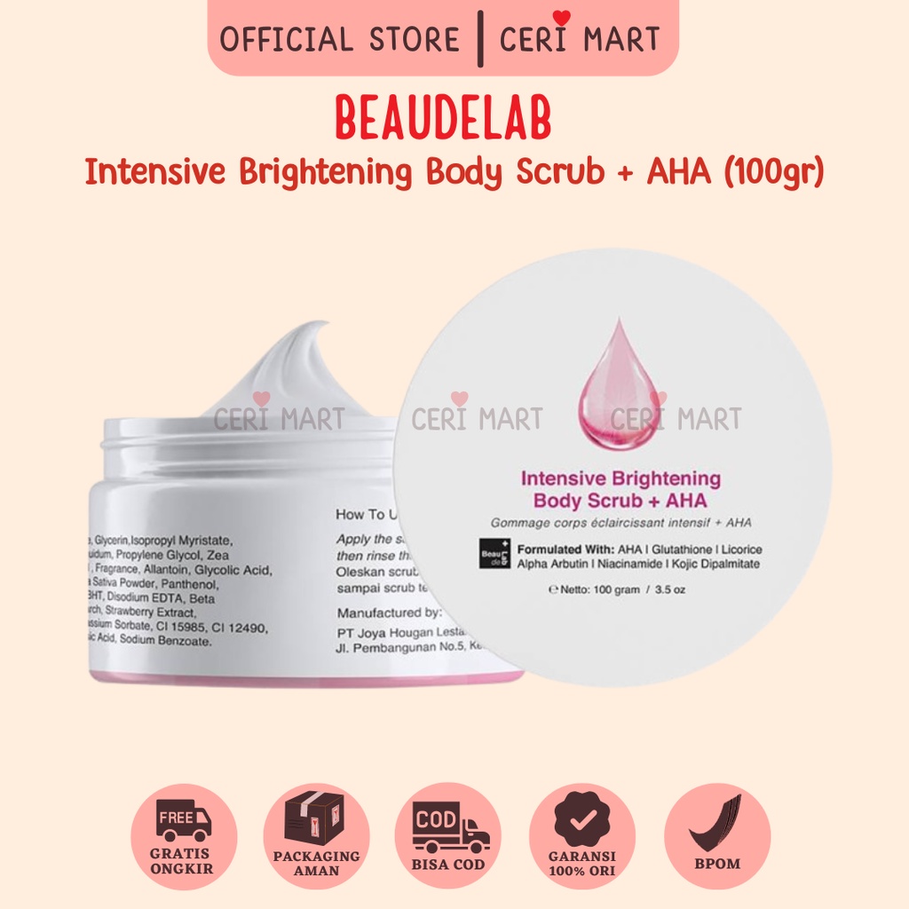 Jual Beaudelab Intensive Brightening Body Scrub + AHA Pemutih Kulit