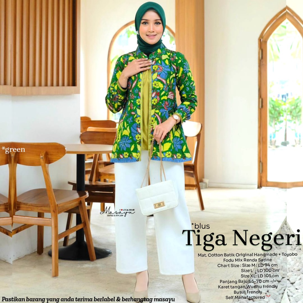 [PREMIUM] Blus Tiga Negeri Toyobo Batik Pias Atasan Kerja Casual Modern Solo Muslim Kerja Kuliah Pesta