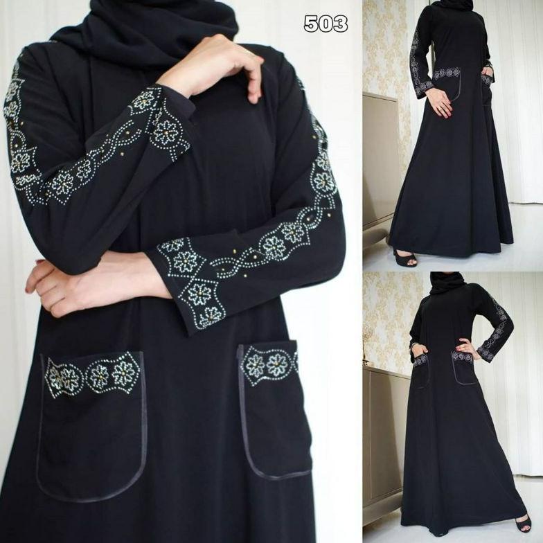 PRODUK- ABAYA HITAM BORDIR ABAYA GAMIS SAUDI TEROMPAH HADRAMAUT JUBAH BUSUI SAKU DEPAN TERLARIS .