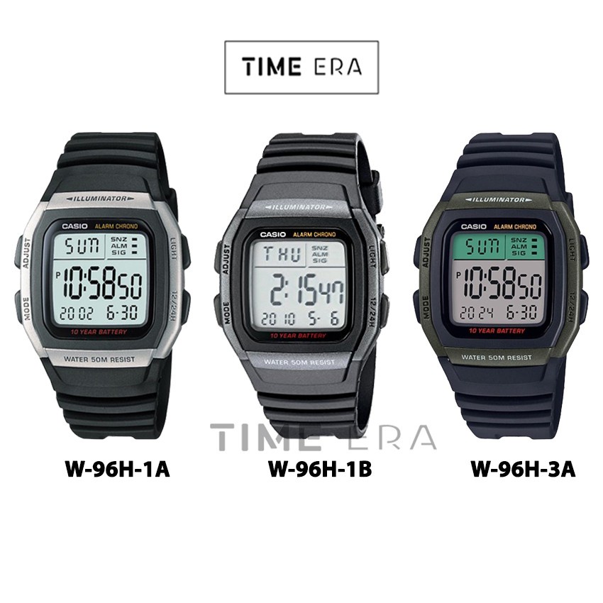Casio Original W-96H / W-96H-1A / W-96H-1B / 3A Jam Tangan Pria Digital Karet Hitam