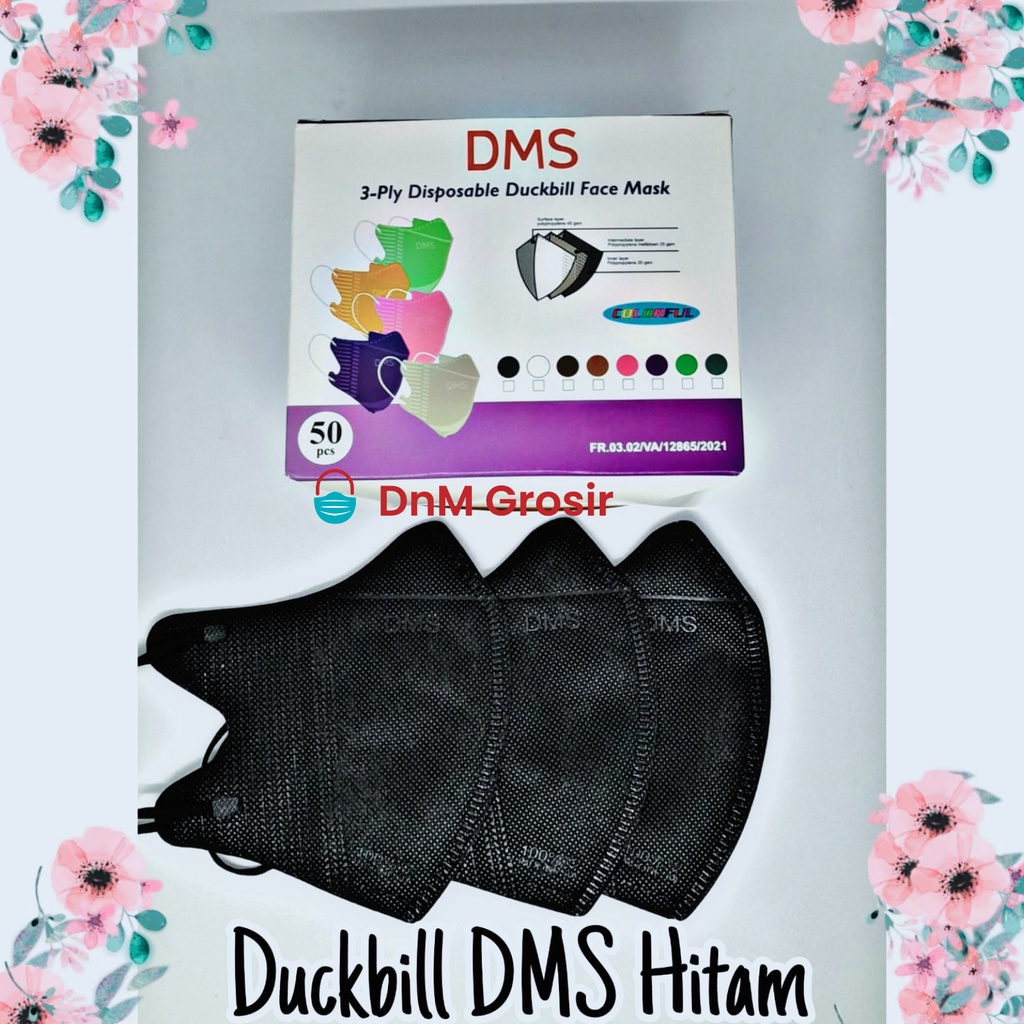 Masker Duckbill Hitam Putih Embos DMS 3 ply isi 50 pcs