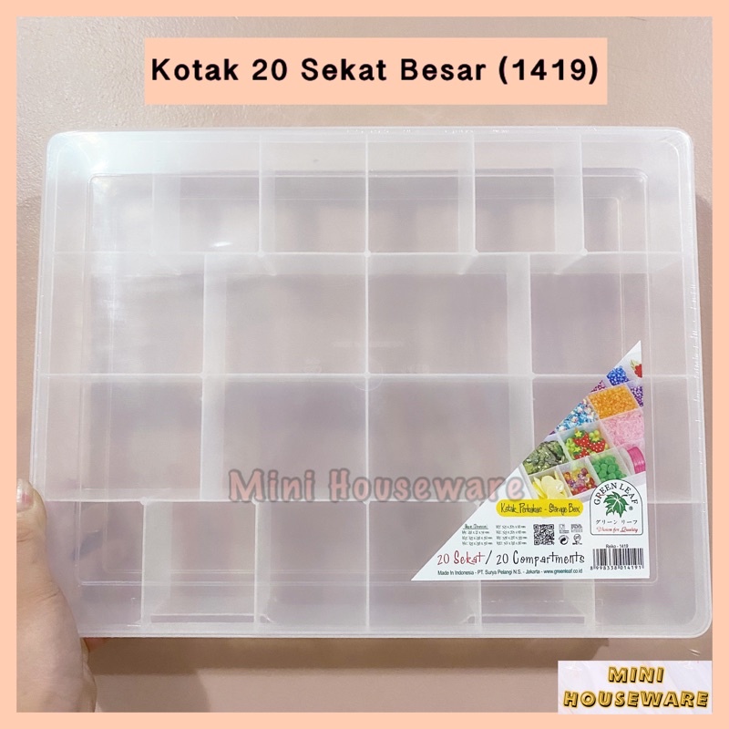 Kotak Plastik 20 Sekat Besar / Kotak Plastik Serbaguna / Green Leaf 1419