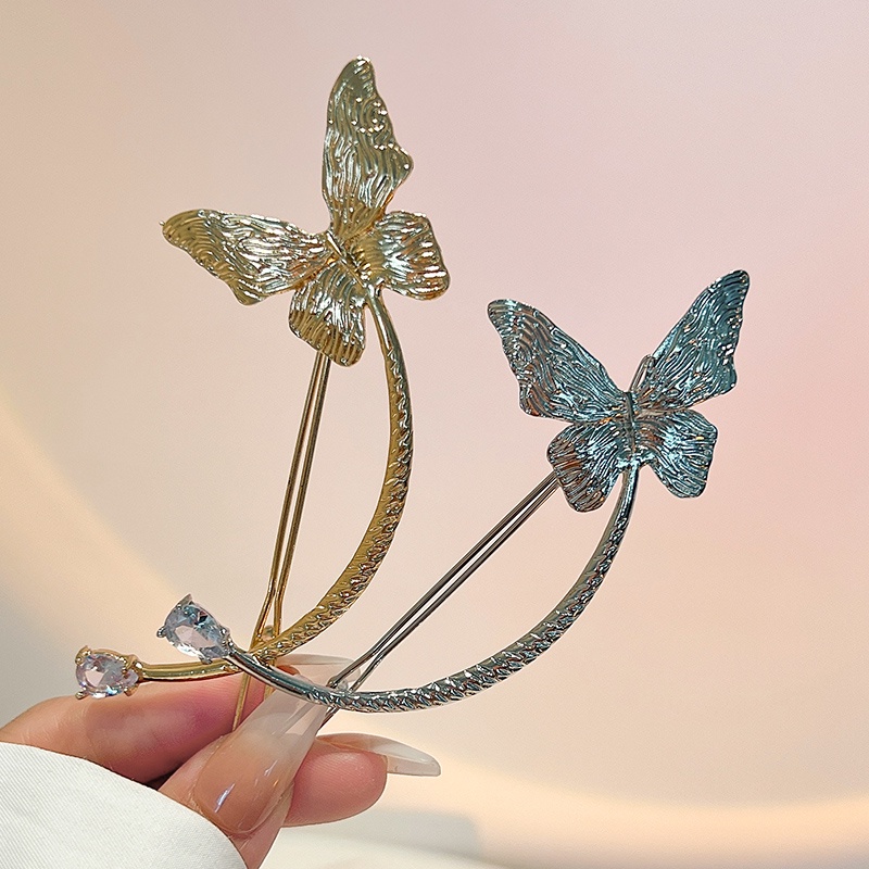 Jepit Rambut Bentuk Bunga Kupu-Kupu Aksen Mutiara Berlian Imitasi Bahan metal Gaya Korea butterfly