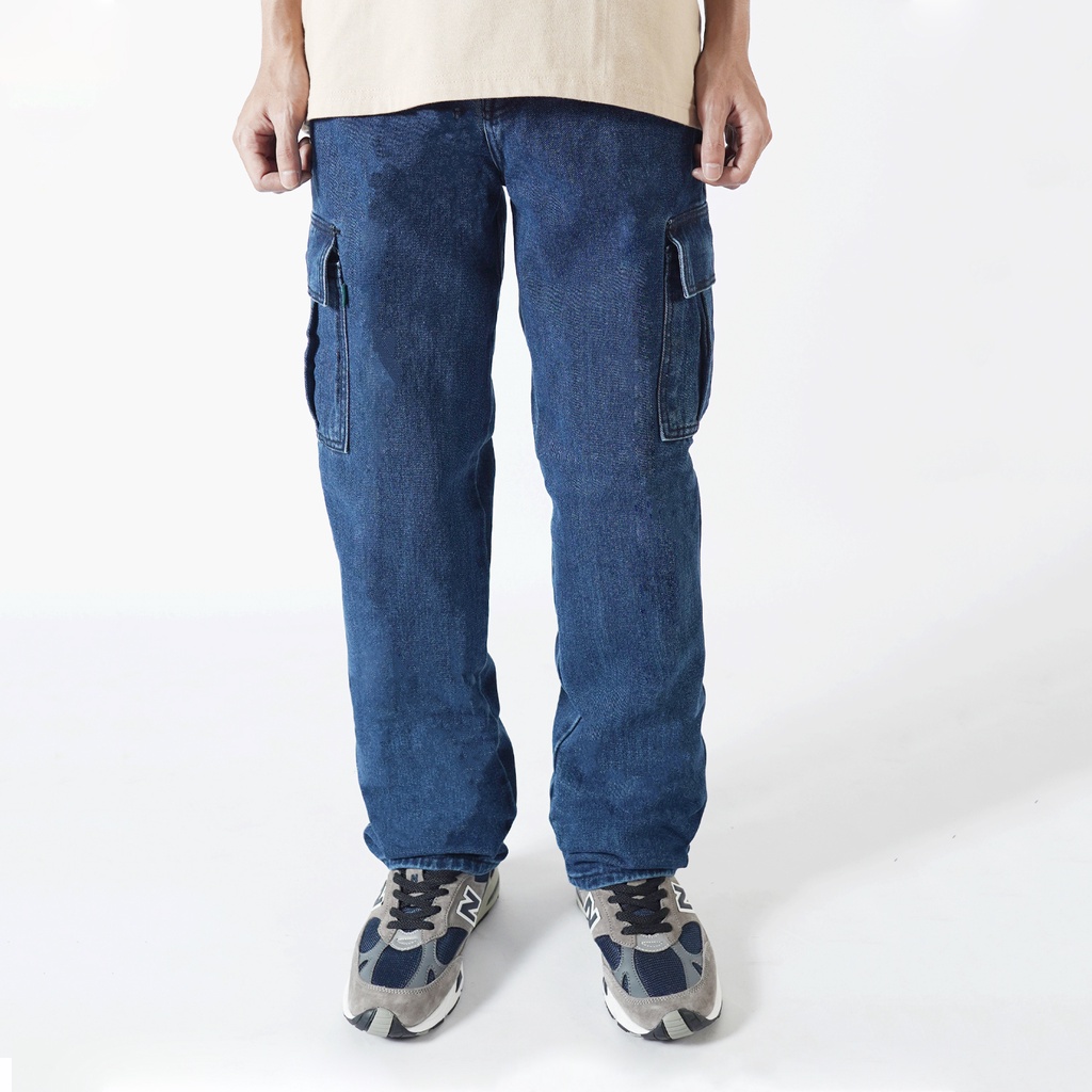 Pluviophile - Long Cargo pants jeans Celana cargo jeans loose fit  Reguler Standard washed