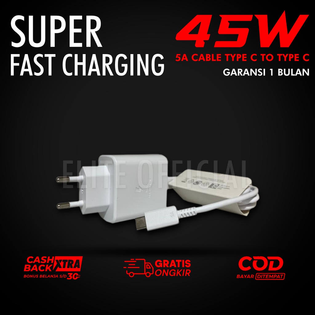 Charger 45W Type C to Type C Original 100% Super Fast Charging 5A Cable