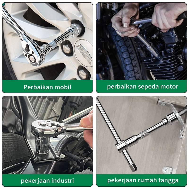 ISKU Kunci Sock Set 30 pcs Full Lengkap Socket Tool Kit Multifungsi 1/4 3/8 Mata Socket Ratchet Wrench 72 Gigi S2 Anti Karat Car Repair Tool Motor Mobil