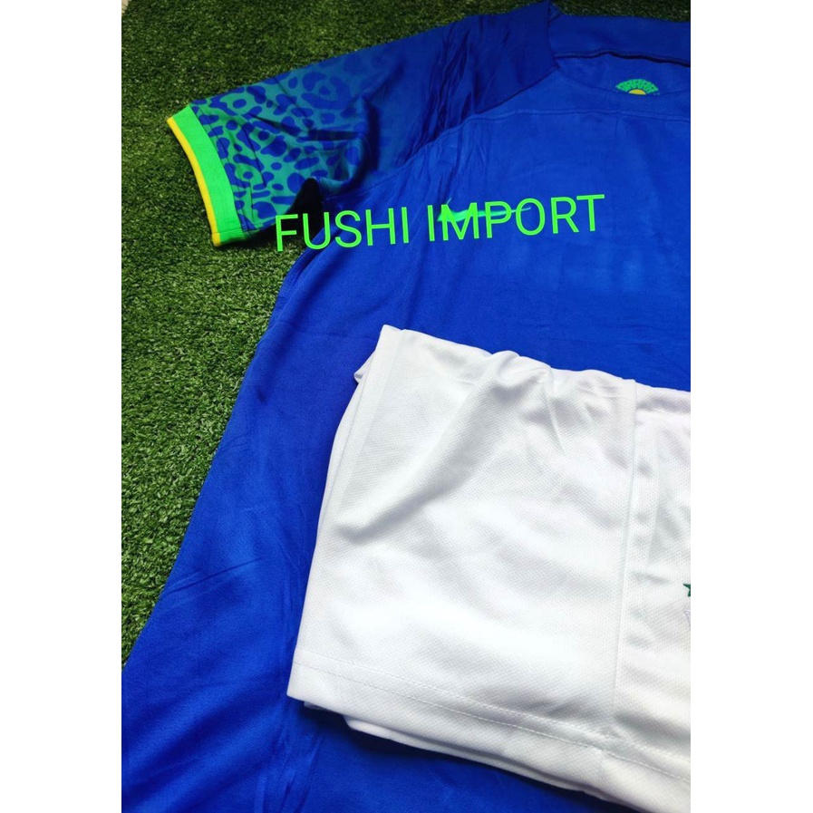 Setelan Jersey Baju Bola Brasil Away World Cup Piala Dunia 2022 ( Fullset Satu Set ) Grade Ori