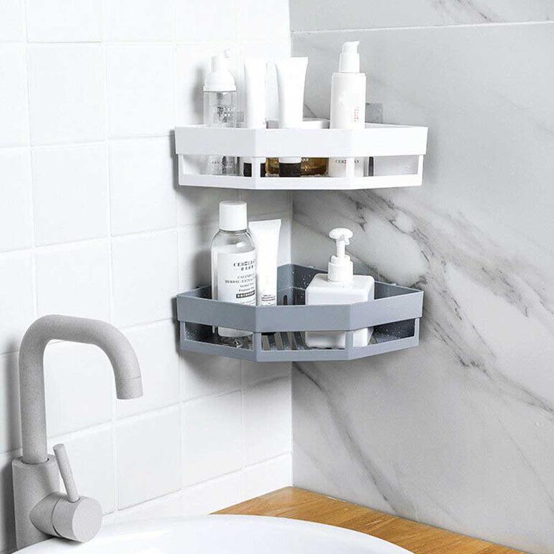 [PROMO] Rak Kamar Mandi Rak Sabun Rak Perlengkapan Mandi Rak Gantungan Sudut Dinding Kamar Mandi Multifungsi Corner Shelf - White