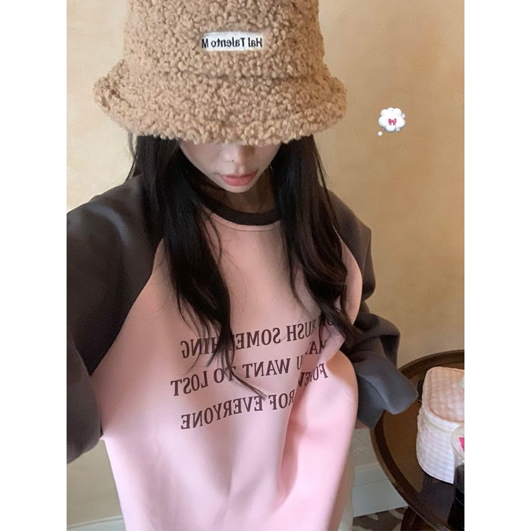 Sweater katun siswa perempuan longgar all-match musim gugur dan musim dingin versi Korea baru dari vitalitas hit warna surat dicetak baju atasan lengan panjang