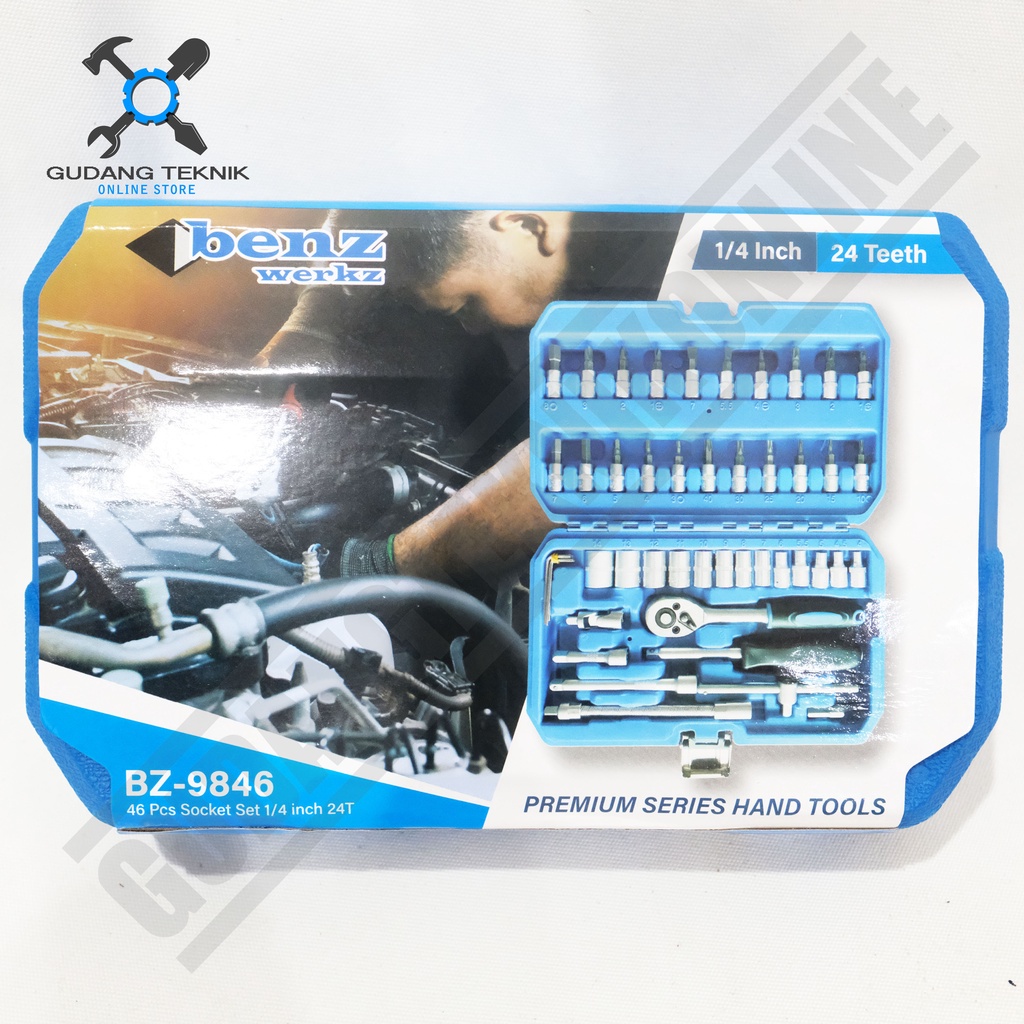 Kunci Shock SET isi 46pcs 24T BZ9846 BENZ WERKZ / Socket Wrench SET 46 Pcs Kunci Sok Sock Chrome BZ 9846 BENZ