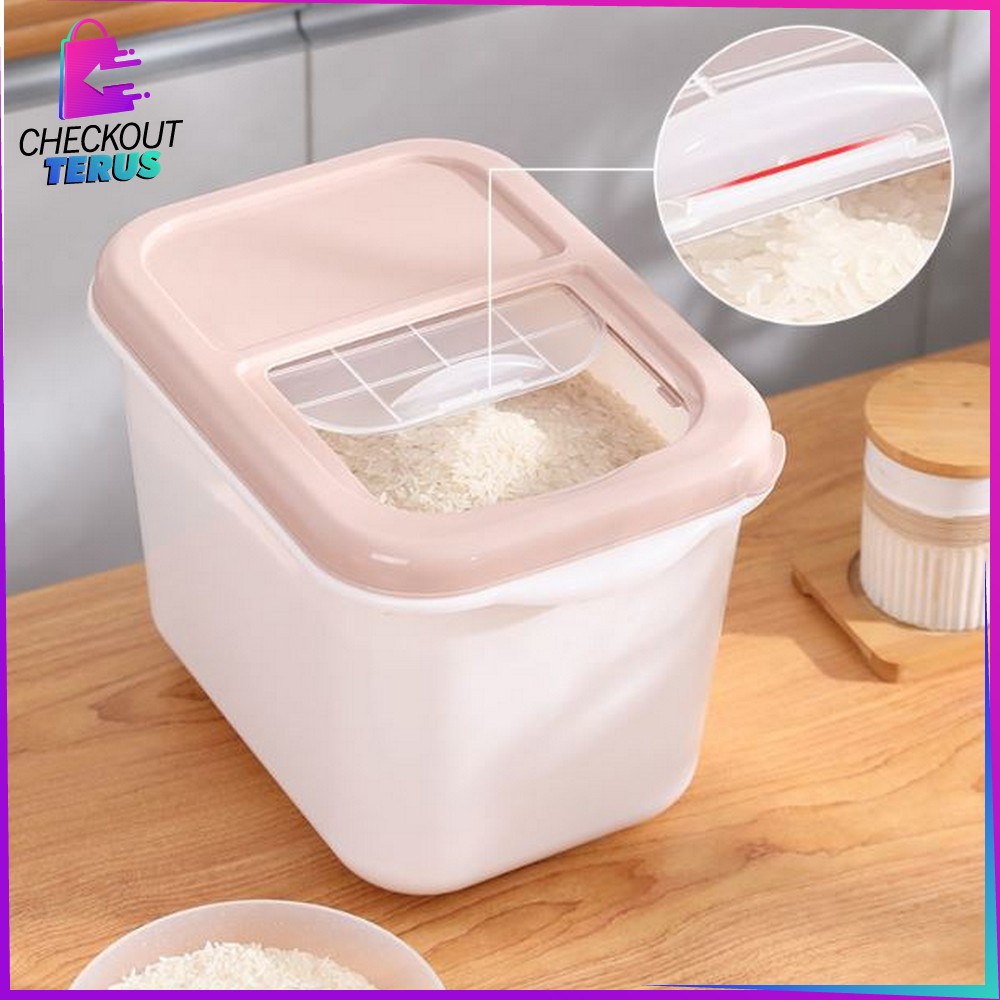 CT C719 Tempat Beras Kotak Penyimpanan Makanan Rice Box Storage Bisa Didorong Dengan Roda Serbaguna Free Cangkir