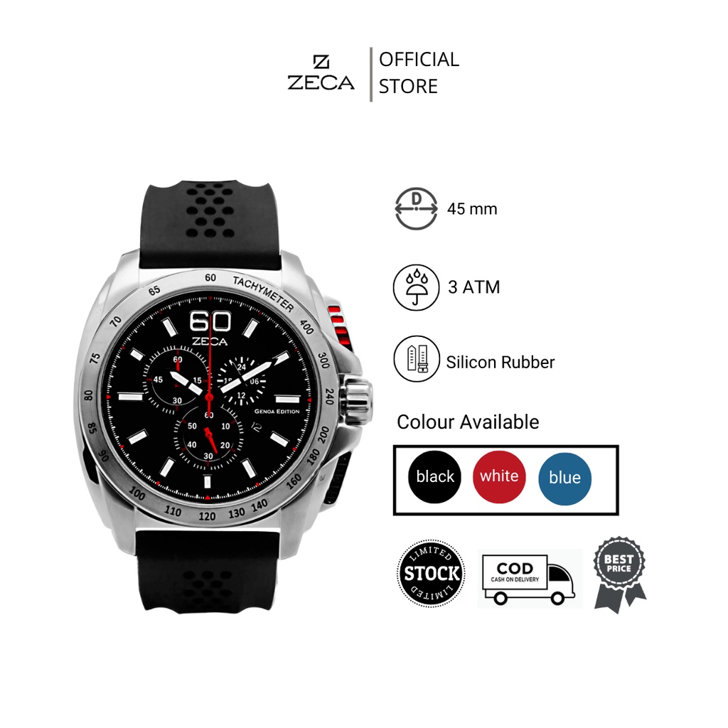 Zeca  Jam Tangan Pria Rubber Chrono Original Bergaransi Anti Air 247M series
