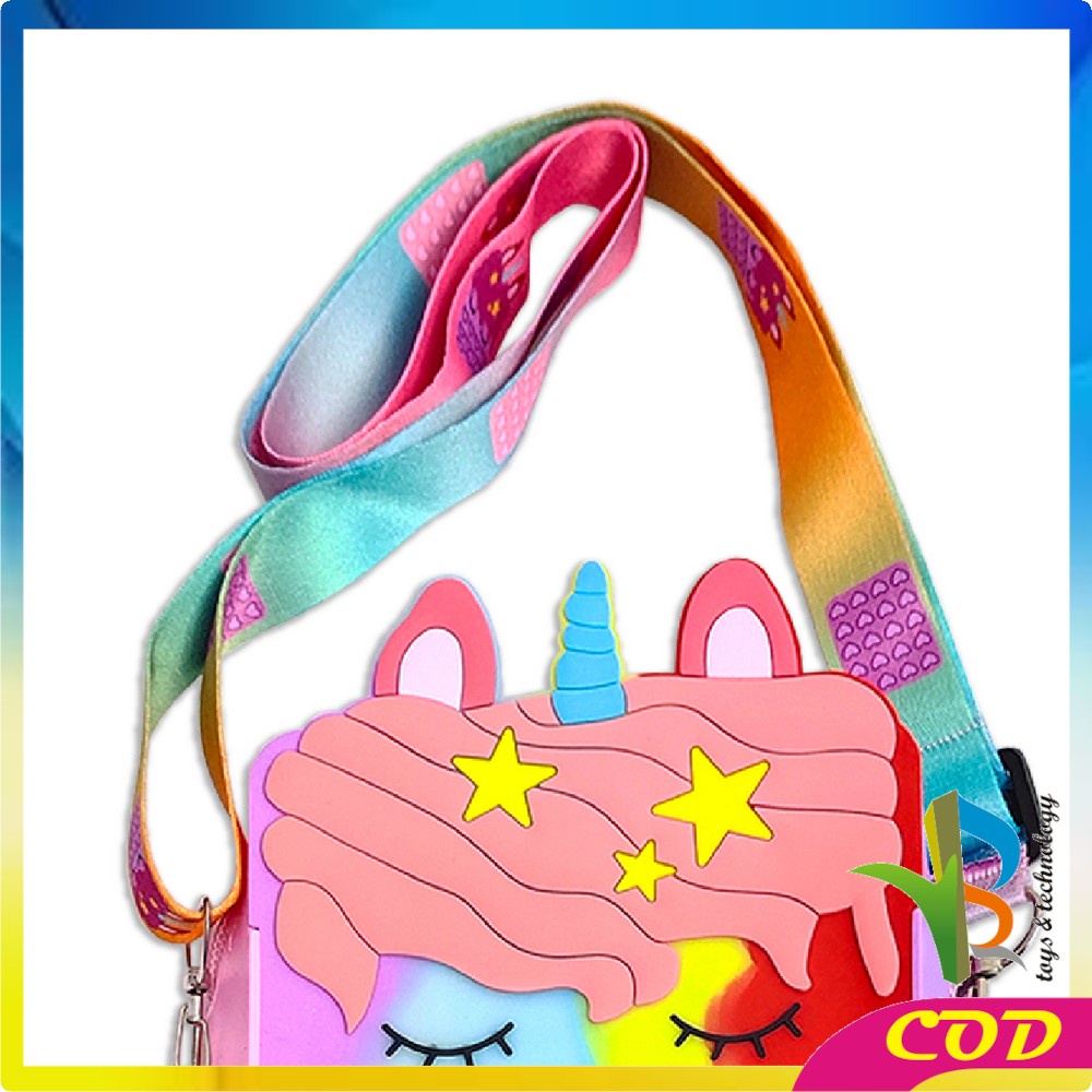 RB-A30 Tas Selempang Pop It Rainbow Karakter Anak Gemoy Ukuran Besar Muat Untuk HP/ Tas Pop It Pelangi Motif Kuda Poni Lucu / Sling Bag Kids Kekinian