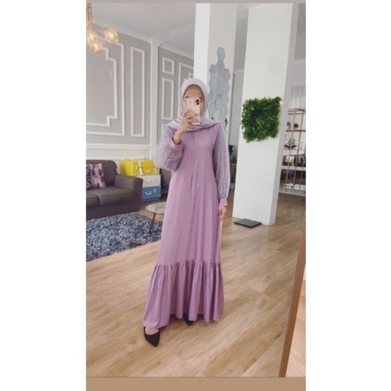 Rina Satin Dress Free Belt &amp; Brooch / Baju Gamis Wanita Import