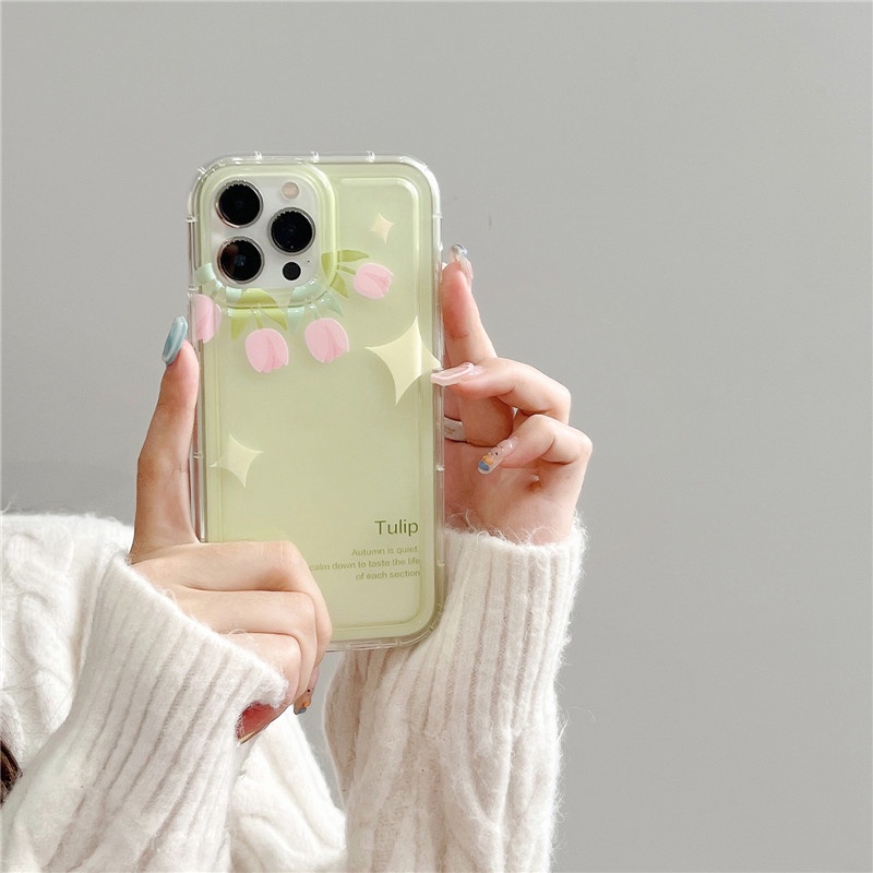 Soft Case TPU Motif Bunga Tulip / Beruang / Pelangi Untuk IPhone 14 13 12 11 Pro Max