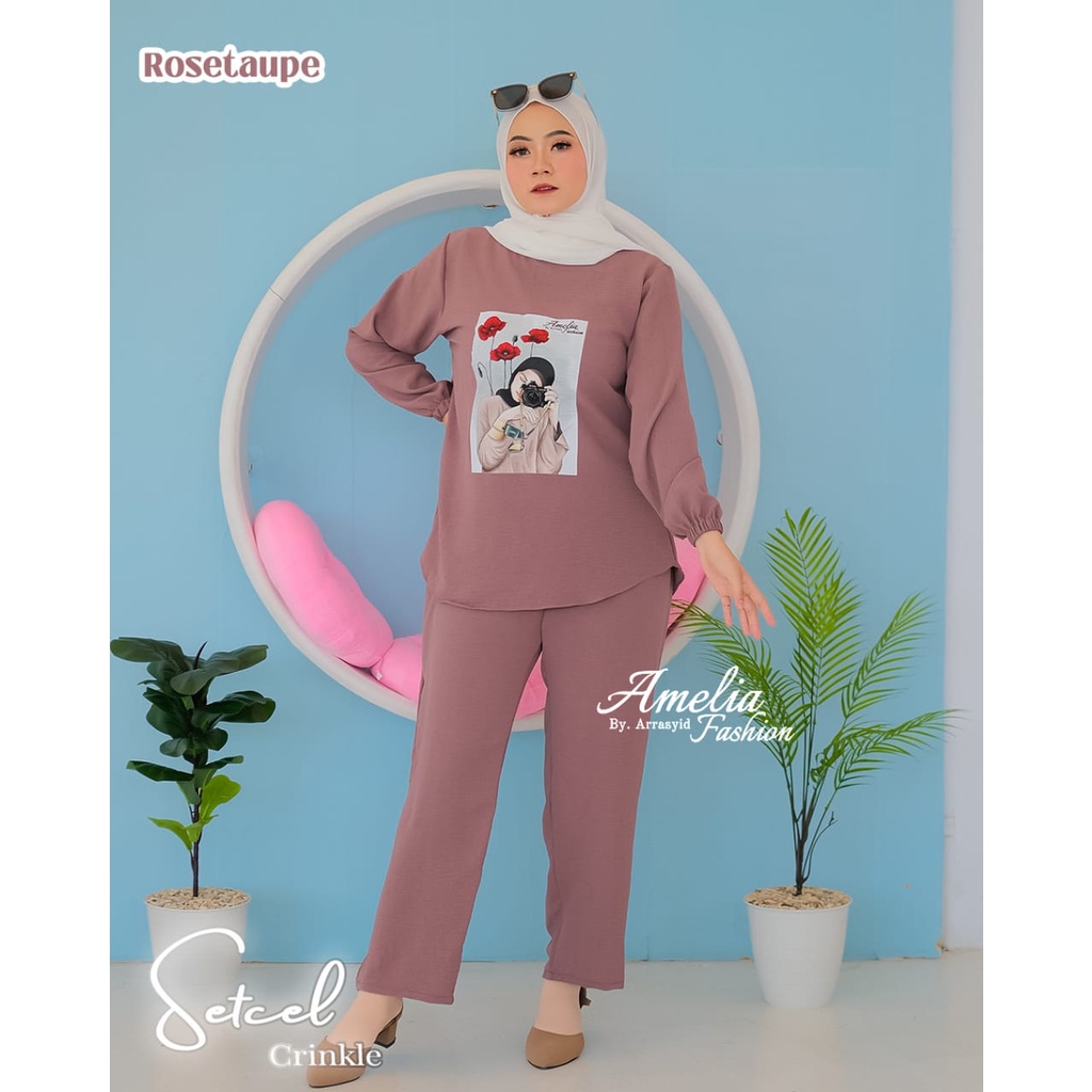 [COD] Hashiva - Pakaian Setelan Wanita Terhits Bahan Crinkle Amelia Set