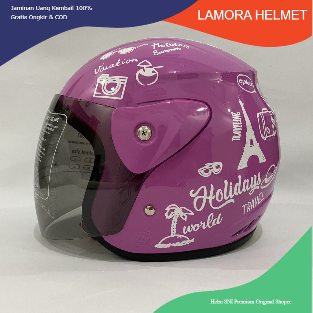Helm Evo Traveling Pink Putih Helem Helmet - Helm SNI - Helm Dewasa