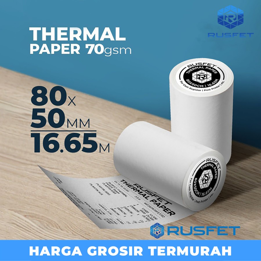 

Paper Thermal Kertas Termal Printer Struk Kasir Barcode RUSFET 80x50mm