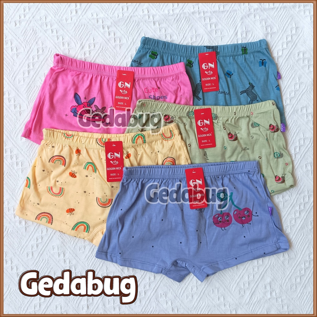 Celana dalam anak Boxer Golden Nick H-137 | Boxer Print Motif Perempuan | Karet kerut bahan lembut | Gedabug