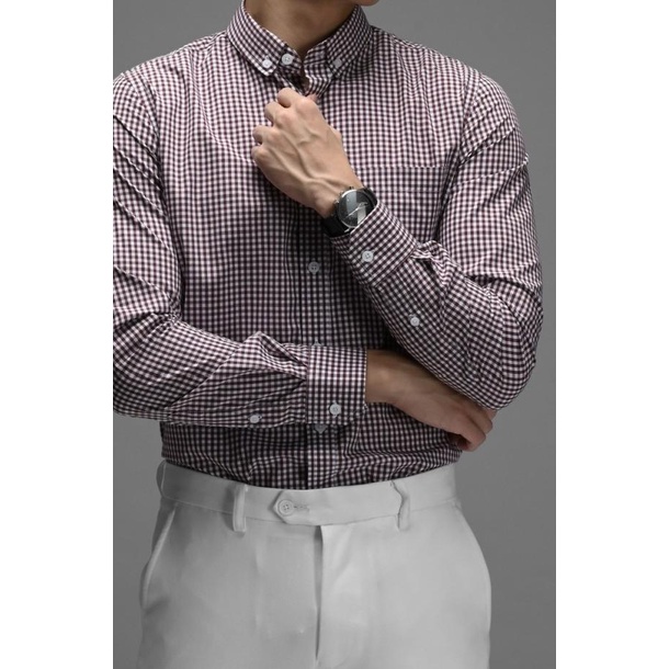 KEMEJA PREPP STUDIO GINGHAM LONG SLEEVE SHIRT MAROON - S