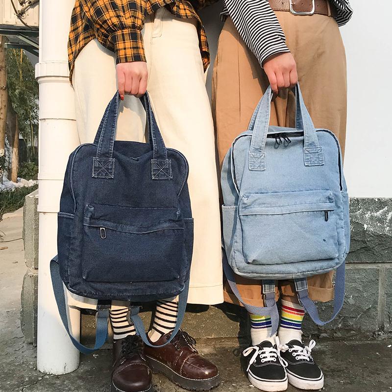 sera tas sekolah wanita versi Korea Harajuku ulzzang siswa sekolah menengah pasang ransel gaya sederhana ransel kanvas denim