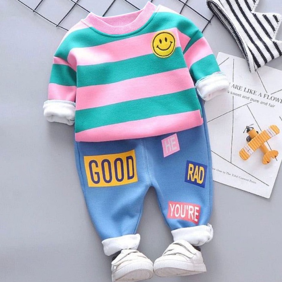 SETELAN SWEATER ANAK KEKINIAN USIA 1-5 TAHUN OTIF GOOD SMILE TERBARU PAKAIAN ANAK LAKI-LAKI DAN PEREMPUAN NEW FASHION TREPOPULER OUTERWARE MASA KINI HARGA TERJANGKAU BEST QUALITY