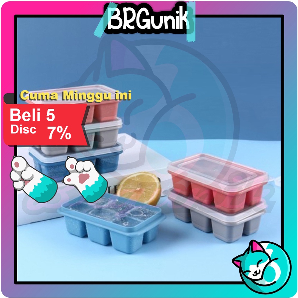 BRGUNIK Cetakan Es Batu Silikon 6 Cube Jumbo / Cetakan Tempat Es Batu 6 14 24 36 Kotak R823