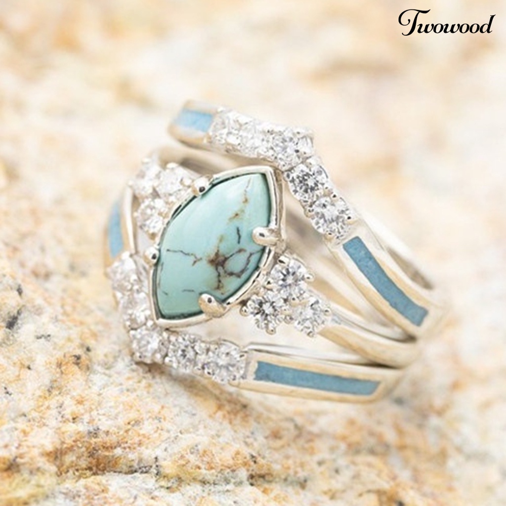 3pcs / Set Cincin Batu Turquoise Imitasi Untuk Wanita