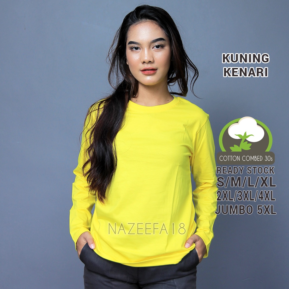 TERBAIK Pabrik Kaos Polos Wanita Lengan Panjang Bahan Katun Combed 30s Lembut Adem Kuning Kenari
