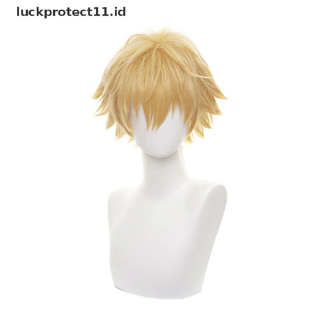 Wig / Rambut Palsu Pria Model Pendek Warna Emas Untuk Cosplay Anime / Halloween