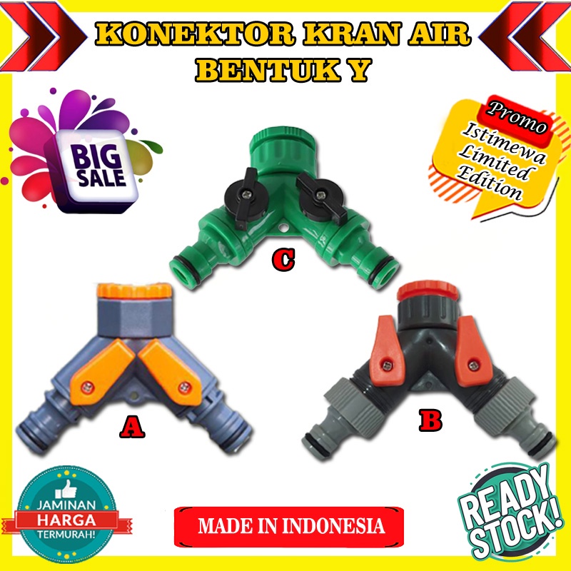 Konektor Splitter Keran Air Universal Bercabang Bentuk Y Alat Aliran Air Irigasi 2 Arah Cod