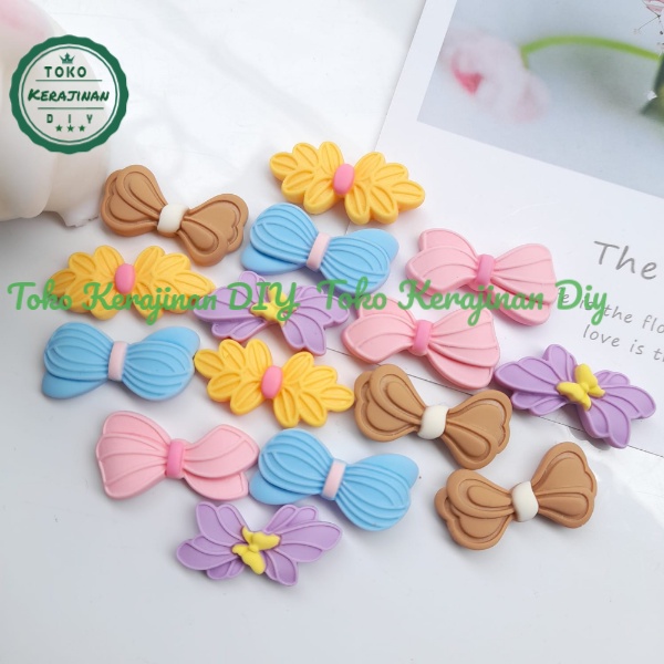 ( 5 Pcs ) Clay Resin Pita Tempel Bowtie Pastel Terbaru