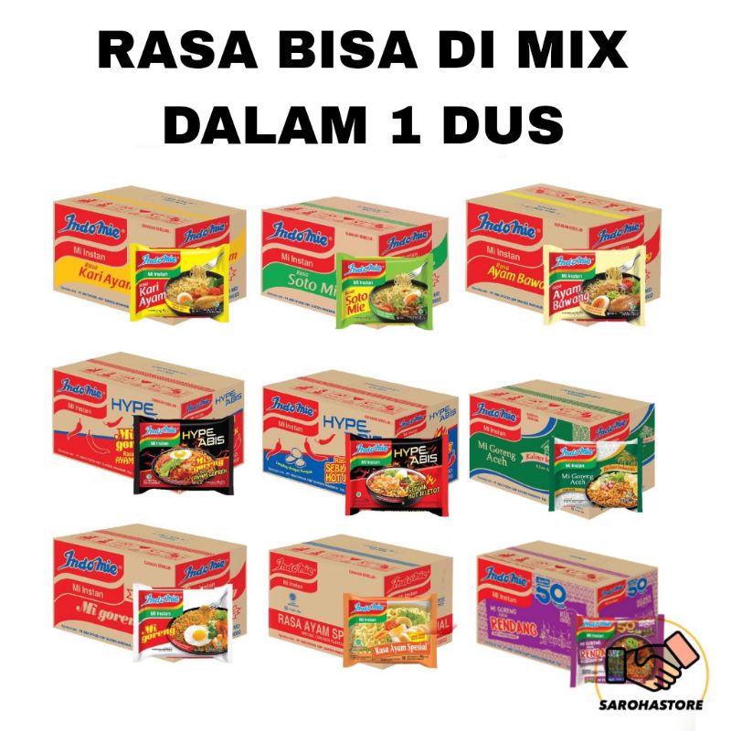 

Indomie Goreng, Soto, Ayam Bawang, Hype Abis, Kari Ayam BISA MIX 1 Dus Isi 40 pcs