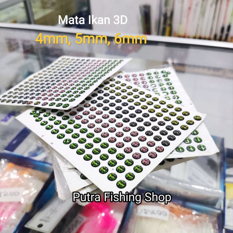 Sticker mata ikan reptil 3D 4 warna Ukuran 4mm, 5mm, 6mm - Mata ikan lure casting - Sticker mata ika