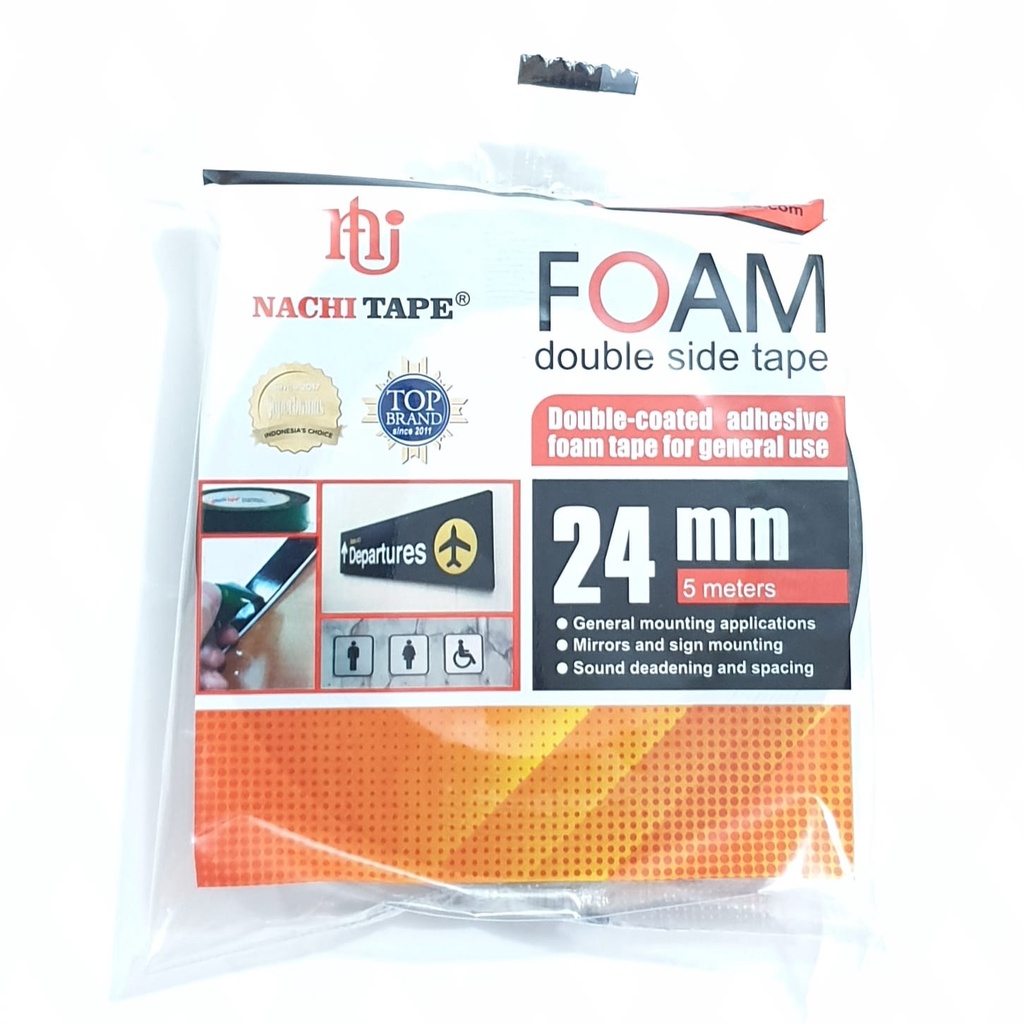 Nachi Isolasi Foam Bolak Balik 1mmx24mm 5M Full HITAM / Double Side Foam Tape / Isolasi Foam Hitam