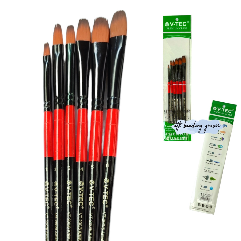 

V-Tec Brush Bahan Nilon VT 200/6 Set 6 / Vtec Kuas Bahan Nilon Flat/ Kuas Lukis – Set6